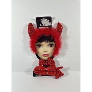 Red Devil Costume Accessory Set Sequined Feathers Headband Horns Bow Tie Tail